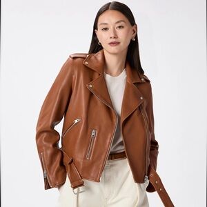 QUINCE 100% Leather Motorcycle Jacket $300.00 Woman’s Size XL Color Cognac Brown